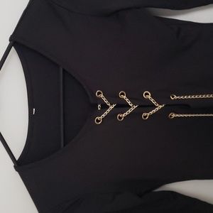 NWOT Black Spandex And Nylon Leotard With Gold Chain Chest Small